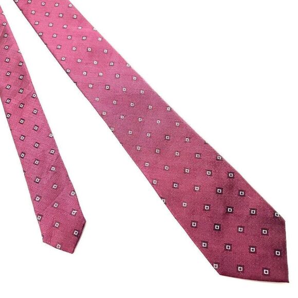 Calvin Klein Red‎ Silk Tie Woven Skinny Geometric - Picture 1 of 7